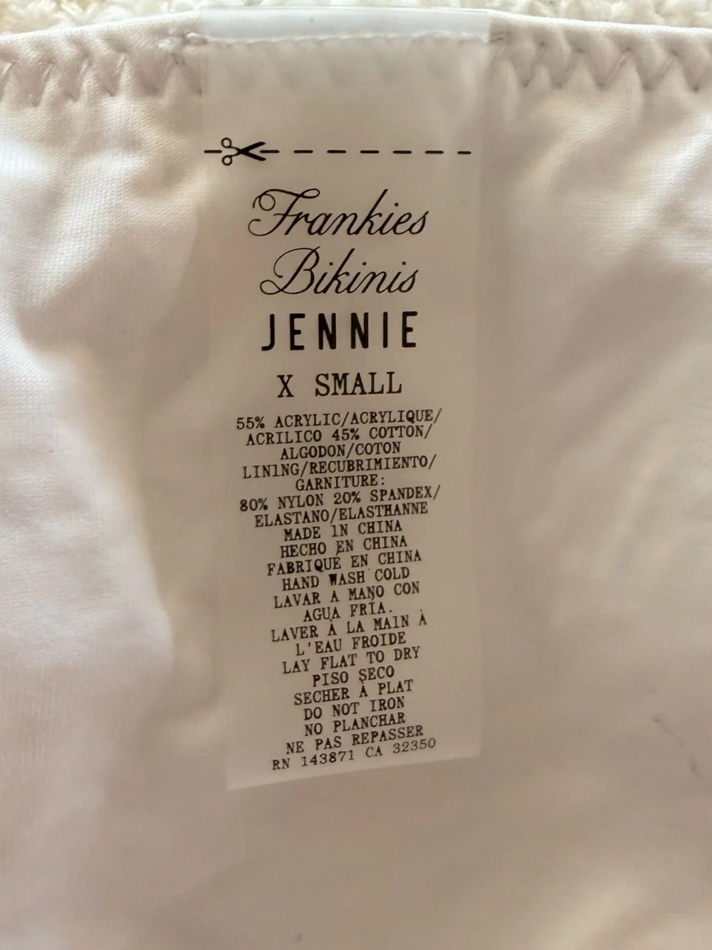 Frankie's Bikinis White Crochet Triangle Tie-Side Bikini